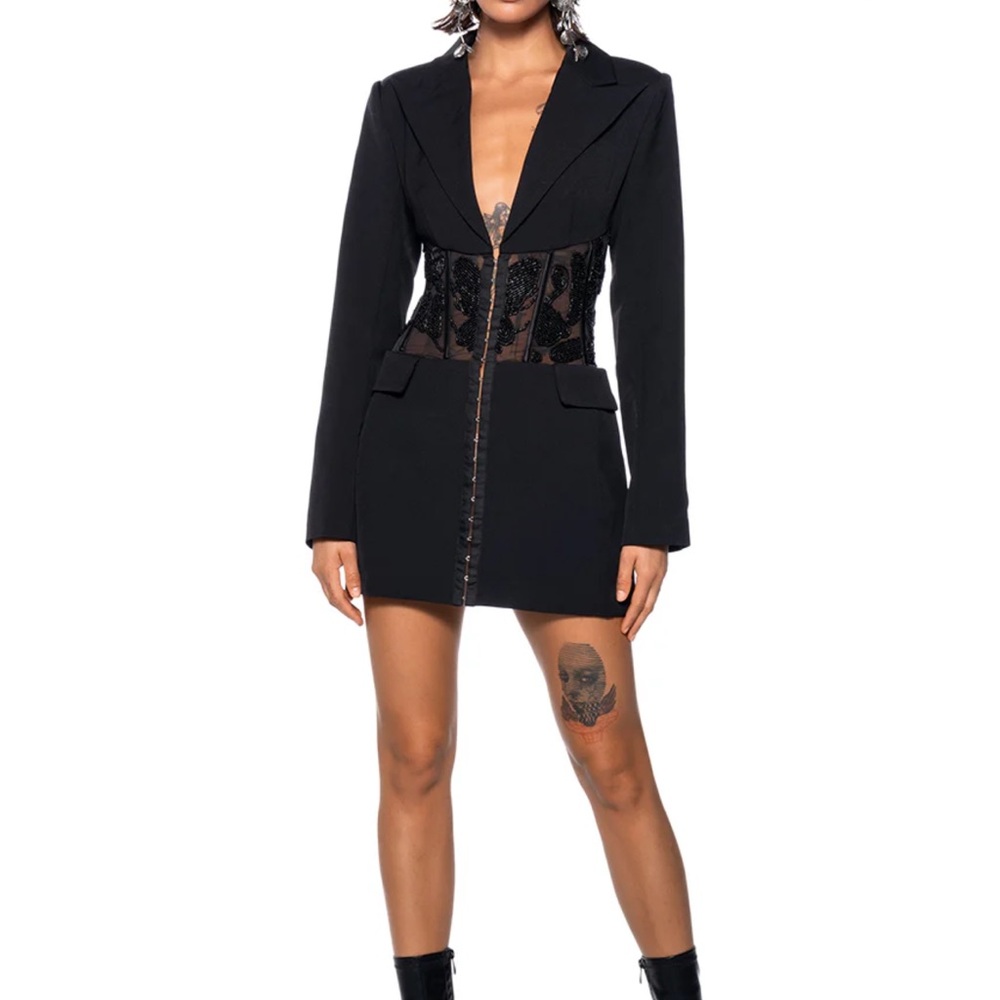 HAND BEADED MESH CORSET BLAZER